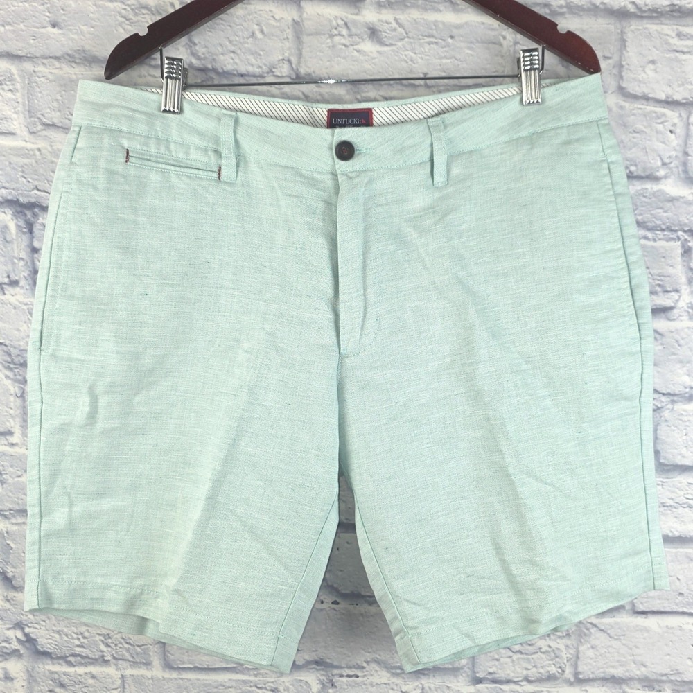 UNTUCKit Mens Mint Green 9" Linen Cotton‎ Blend Flat Front Shorts Size 36